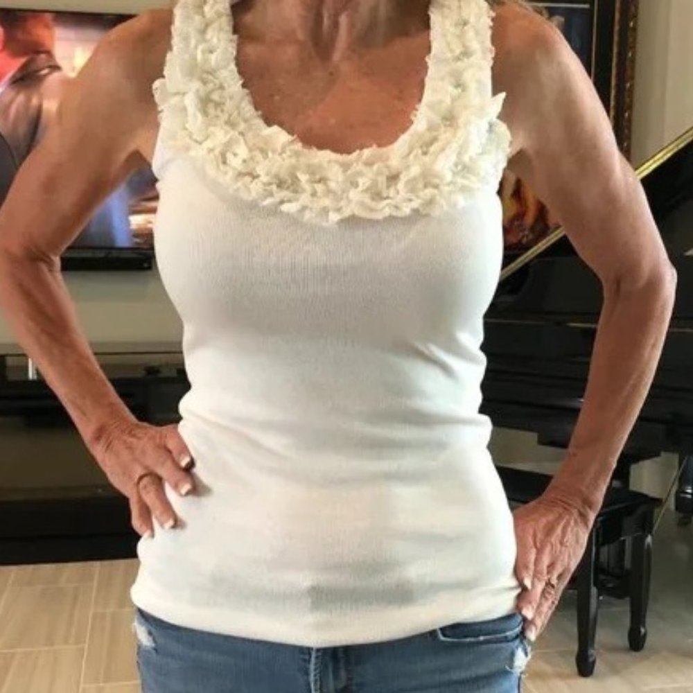 INC International Concepts Ruffled Tank with Rhinestones Size S